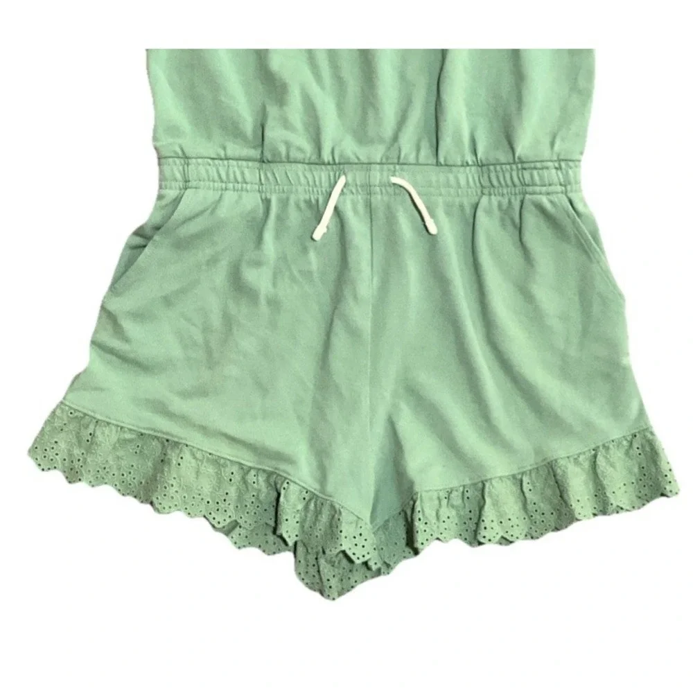Polo Ralph Lauren Eyelet Mesh Romper Green‎ Pony Embroidered Pockets Girls XL 16